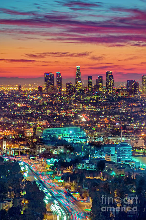 Dusk Photograph - Los Angeles Fiery Sunset  by David Zanzinger