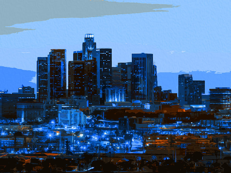 Los Angeles Skyline Painting by AM FineArtPrints