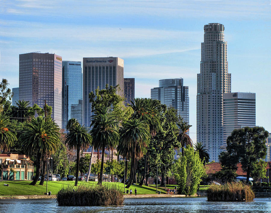 Los Angeles Skyline from Echo Park Photograph by Helaine Cummins