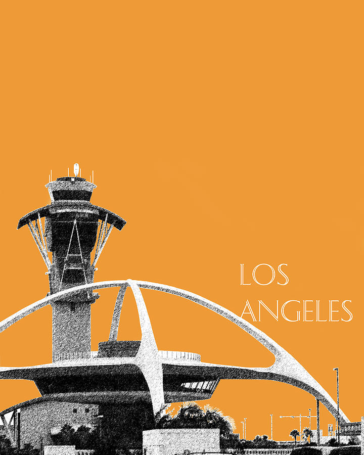 Los Angeles Skyline LAX Spider - Orange Digital Art by DB Artist