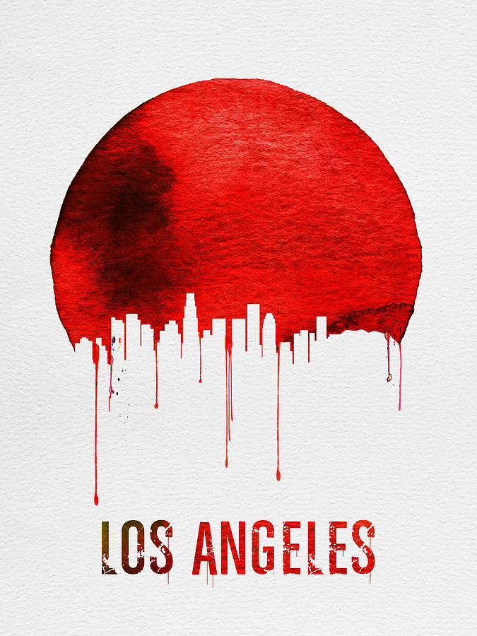 Los Angeles Painting - Los Angeles Skyline Red by Naxart Studio