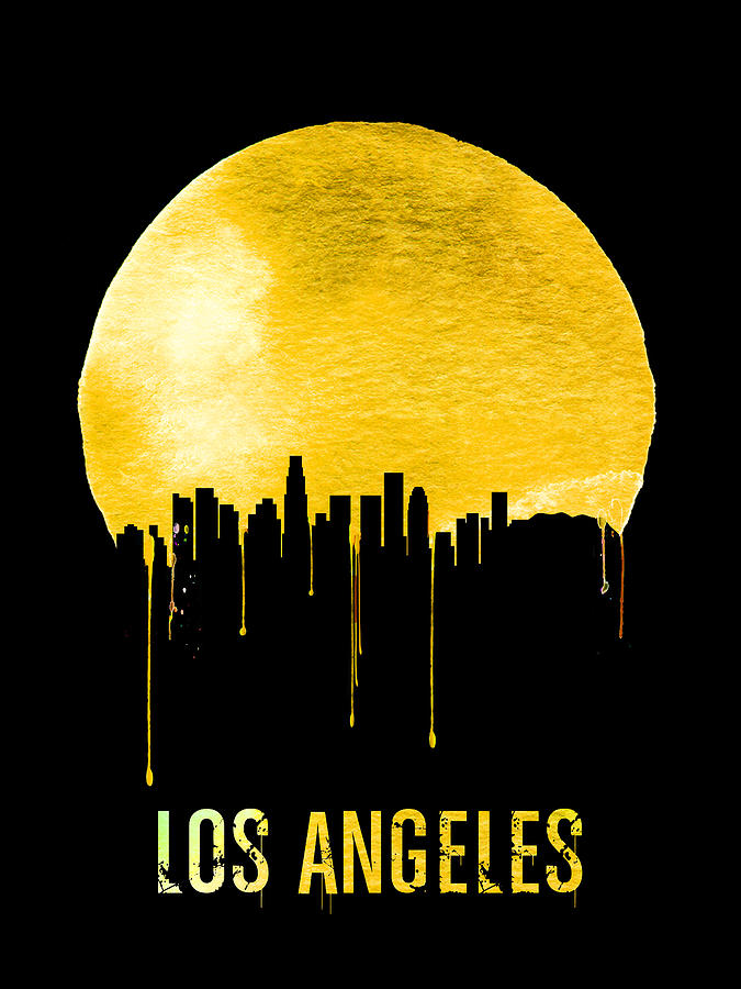 Los Angeles Painting - Los Angeles Skyline Yellow by Naxart Studio