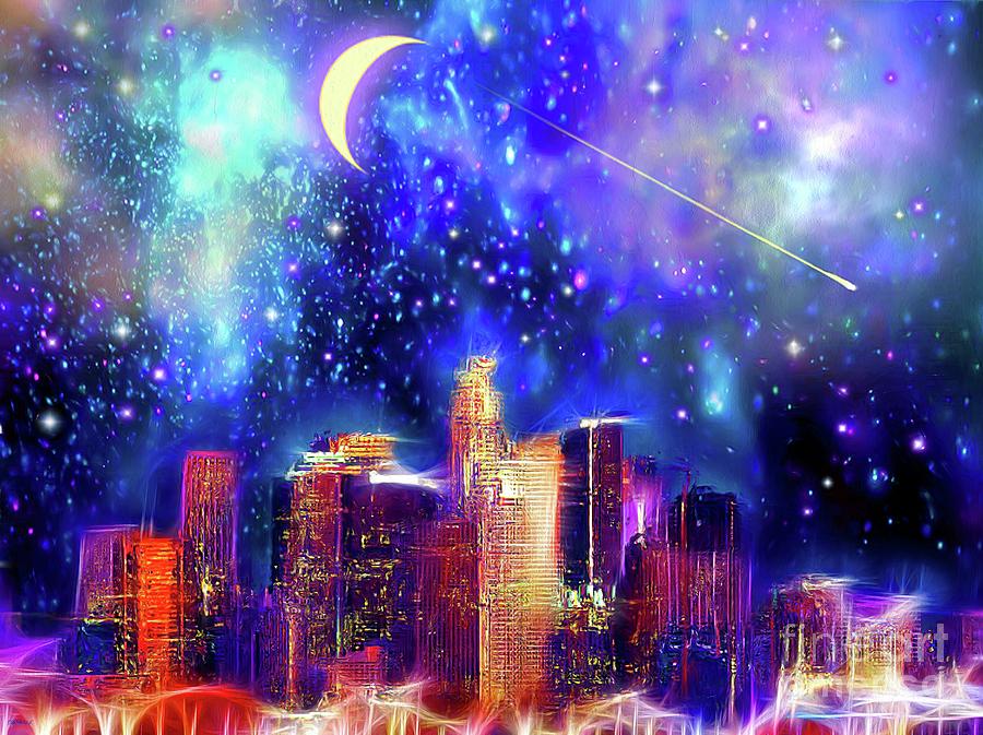 Los Angeles Mixed Media - Los Angeles Starry Night by Daniel Janda