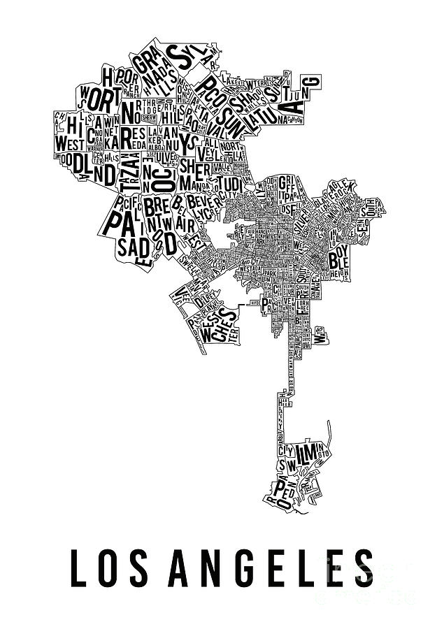 Los Angeles Typographic Map Digital Art by Rafael Farias