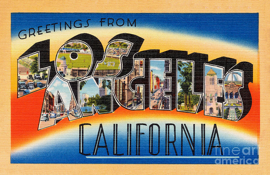 Los Angeles Vintage Travel Postcard Restored Painting by Vintage