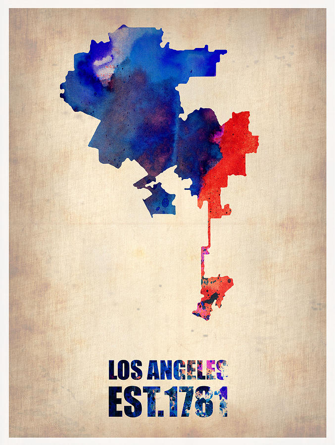 California Map Digital Art - Los Angeles Watercolor Map 1 by Naxart Studio