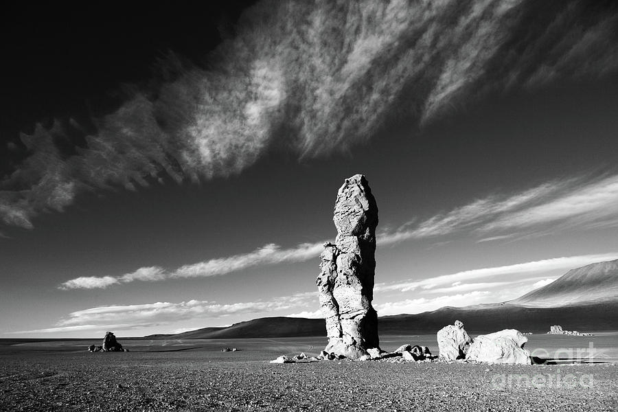Black And White Photograph - Los Monjes de la Pacana in Monochrome Atacama Desert Chile by James Brunker