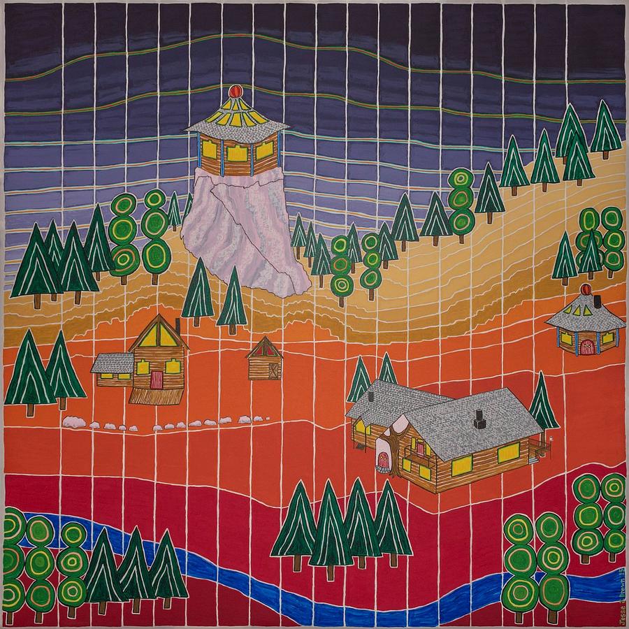 Tree Painting - Lost Creek Lodge with Sun Temple by Jesse Jackson Brown