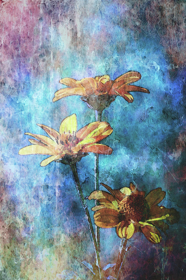 Lost Digital Watercolor Yellow Wild Flowers Against Sapphire 3224 LW_2 Photograph by Steven Ward