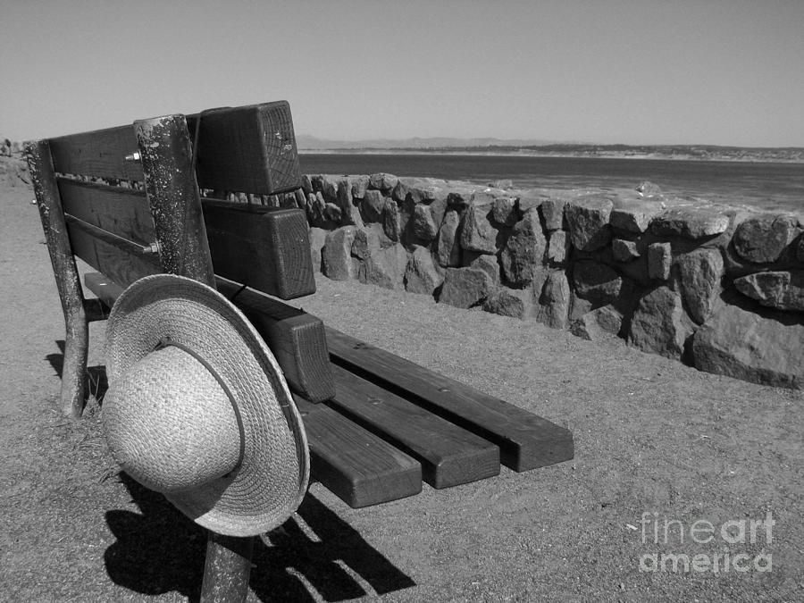Black And White Photograph - Lost Hat On A Bench by James B Toy