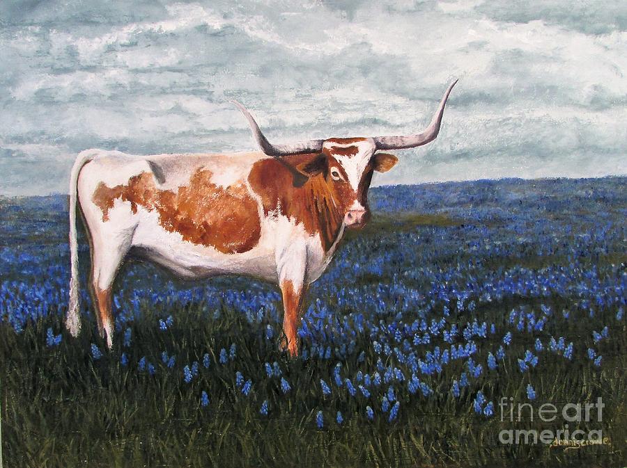 Cow Painting - Lost in Bluebonnet by Donnis Crowe