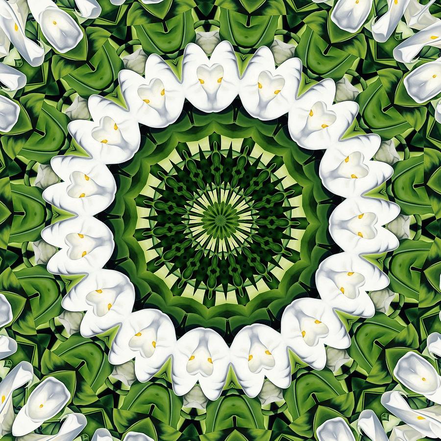 Green and White Tropical Flora Mandala  Digital Art by Taiche Acrylic Art