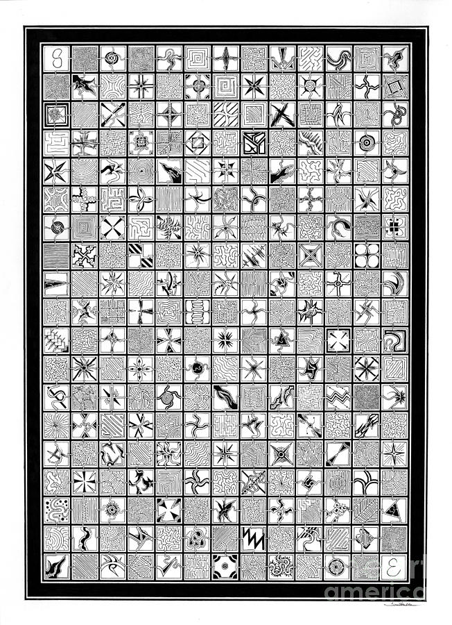 Black And White Drawing - Lost in Squares 3 by John Holder