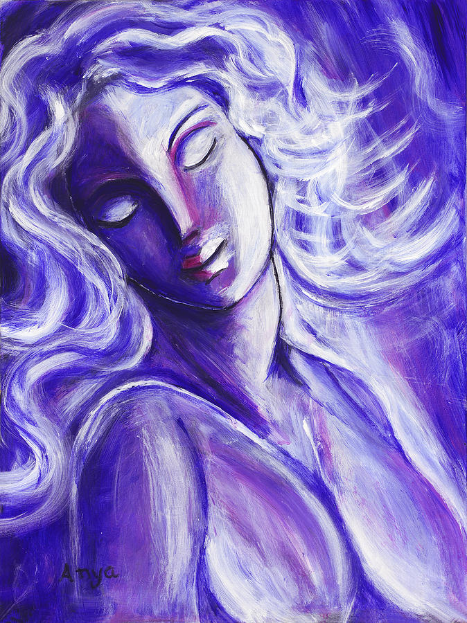 Lady In Blue Painting - Lost in Thought by Anya Heller