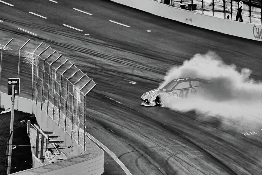 Car Photograph - Lost it on the Turn BlkWht by Karol Livote