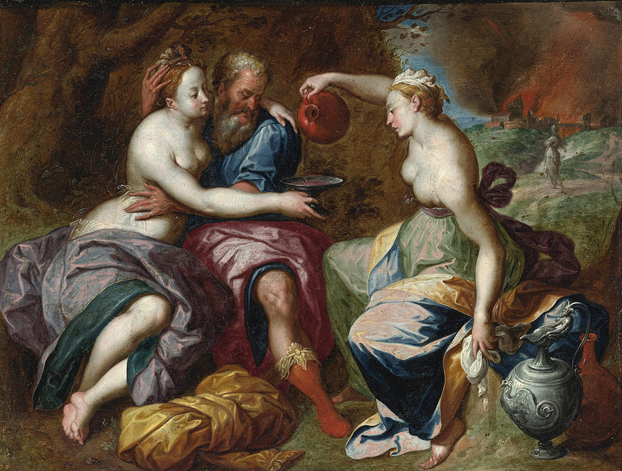 Lot and his daughters Painting by Circle of Jacob de Backer
