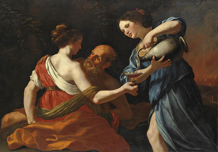 Lot and his daughters Painting by Follower of Simon Vouet
