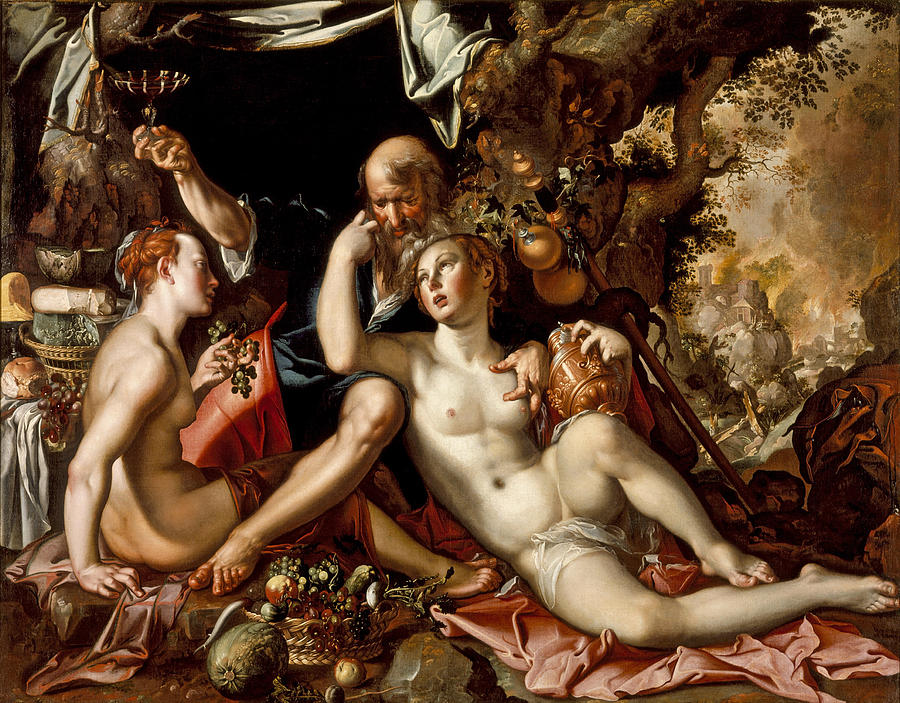 Lot and his Daughters Painting by Joachim Wtewael