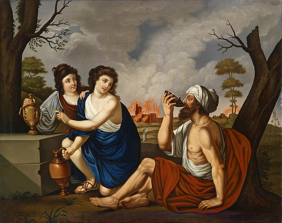 Lot and his Daughters Painting by Josef Worlicek