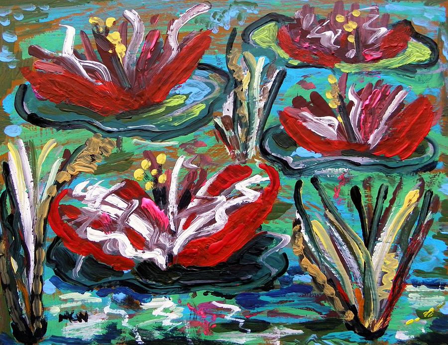 Lotus and Grasses Painting by Mary Carol Williams