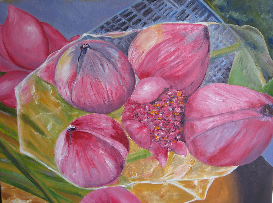 Lotus Buds Shanghai Market Painting by Lisa Boyd