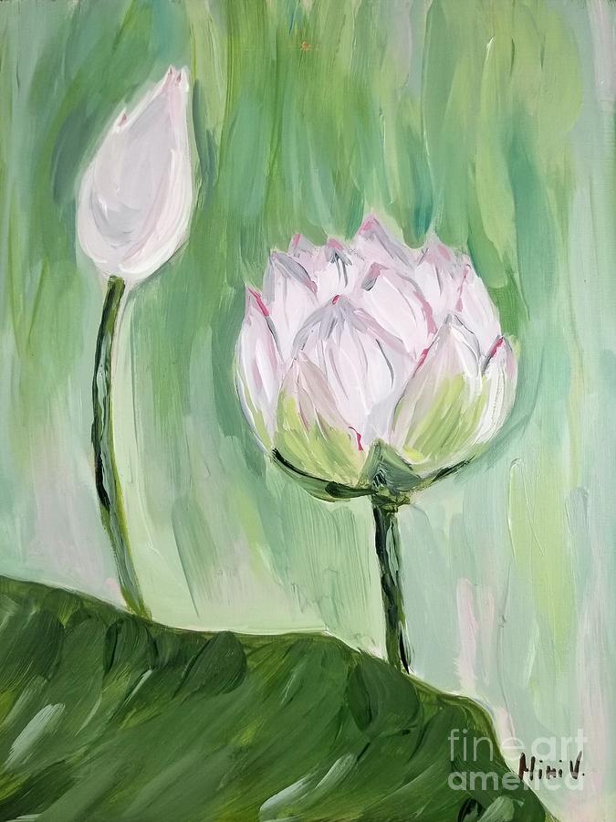 Lotus Emerging Painting by Maria Langgle