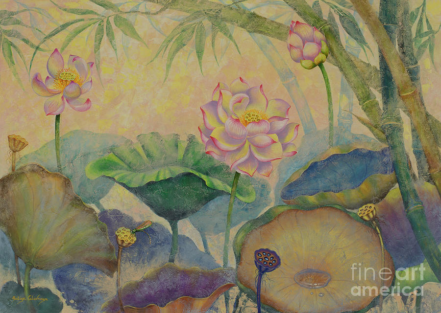 Lotus Painting - Lotus. First touch of sunlight by Yuliya Glavnaya Lotus Painting - Lotus. First touch of sunlight by Yuliya Glavnaya
