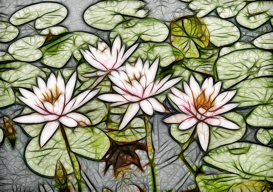 Lotus flower in the pond 5 Painting by Jeelan Clark