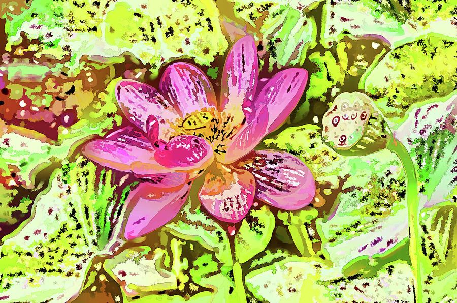 Lotus flower in the pond  8 Painting by Jeelan Clark