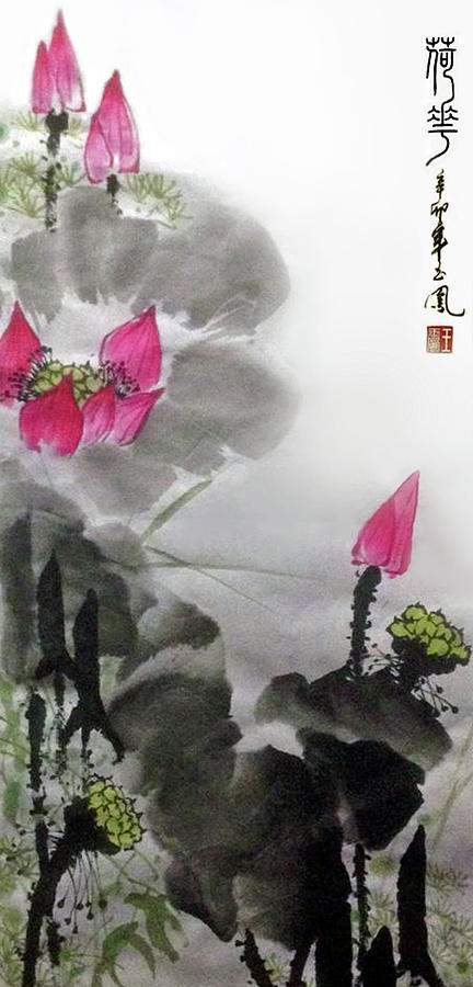 Lotus Flowers Painting by Yufeng Wang