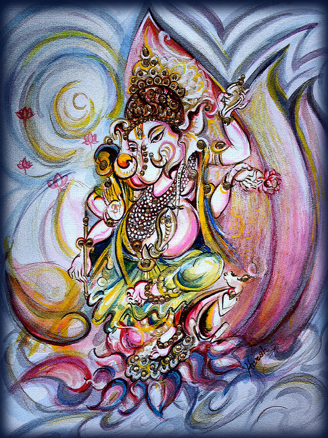 Ganesha Playing Tanpura, enjoying Lyrics, Modern, Abstract Painting, Hindu  Mythology, Elephant, Ganesh, Contemporary, Musical by Harsh Malik