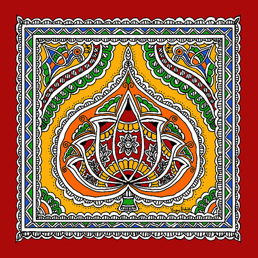 Lotus in Mithila Painting by Nupur Nishith