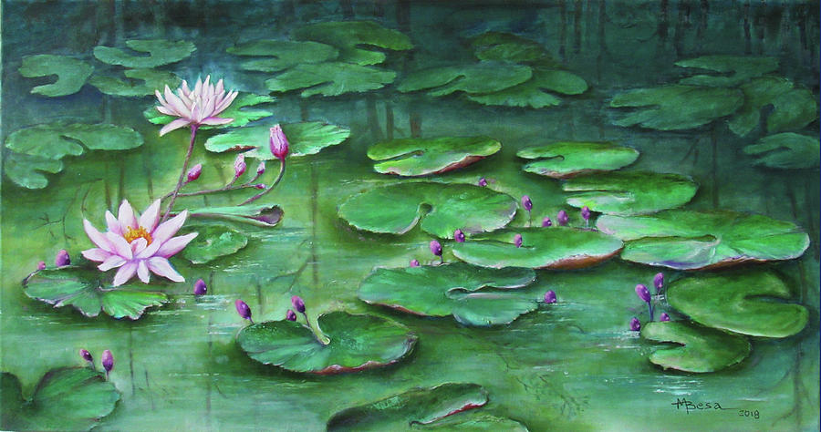 Tree Painting - Lotus Lilies 1 by Miriam Besa