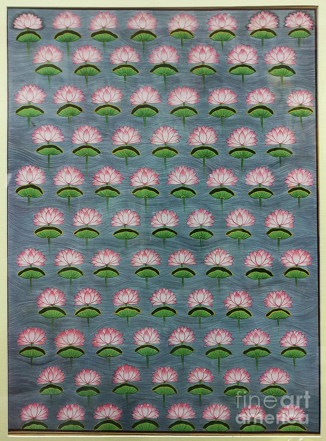 Flower Painting - Lotus Pichwai Miniature by The Kaarigars