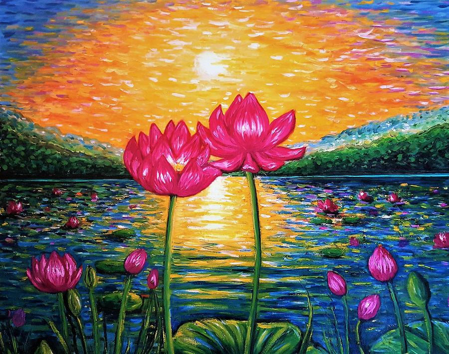 Lotus Pond In Bloom Painting
