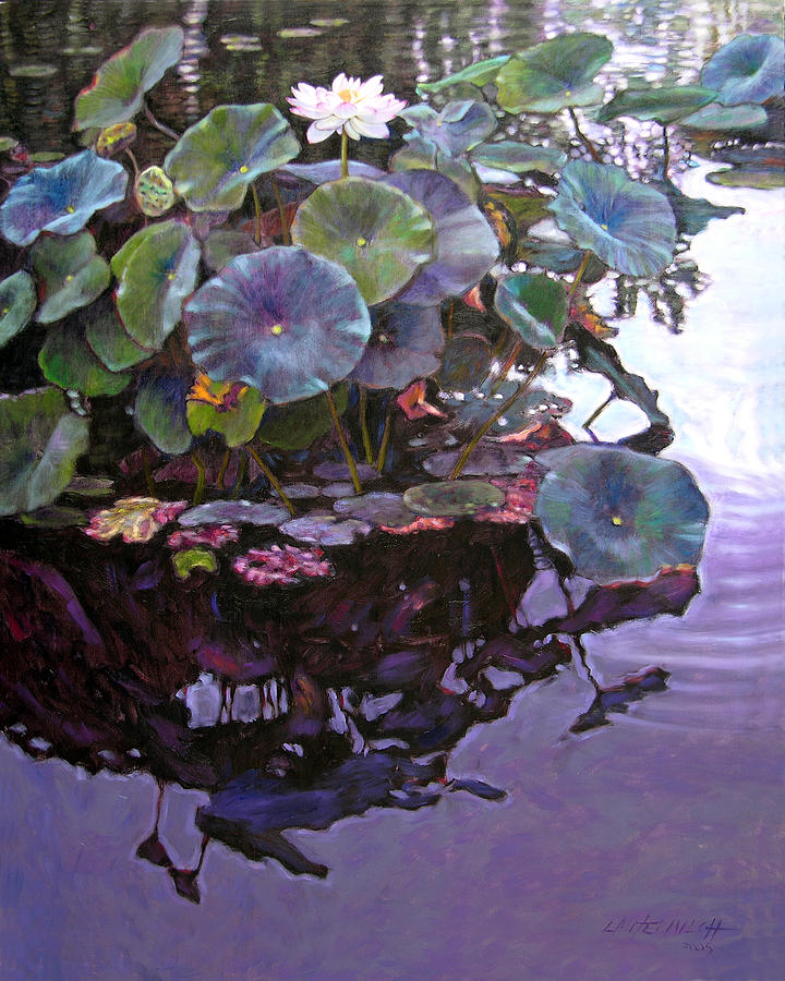 Lotus Reflections Painting by John Lautermilch
