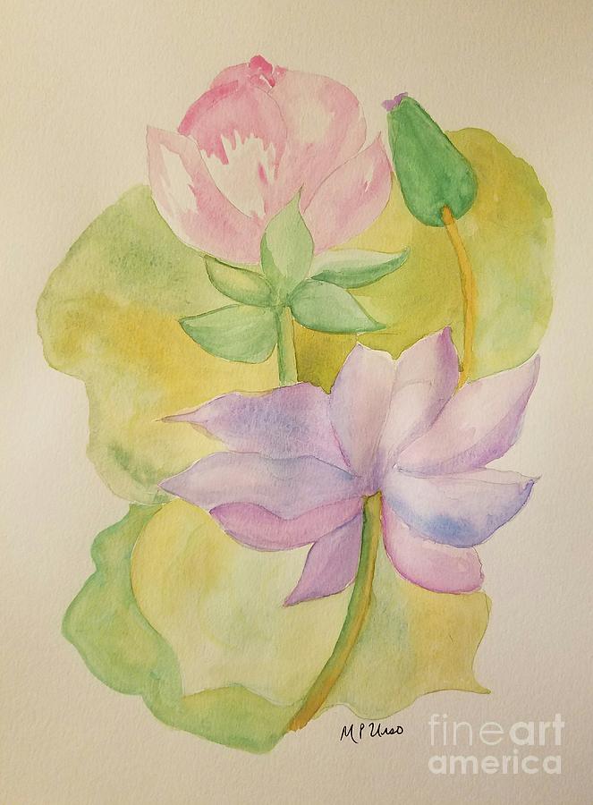 Lotus Watercolor Painting by Maria Urso