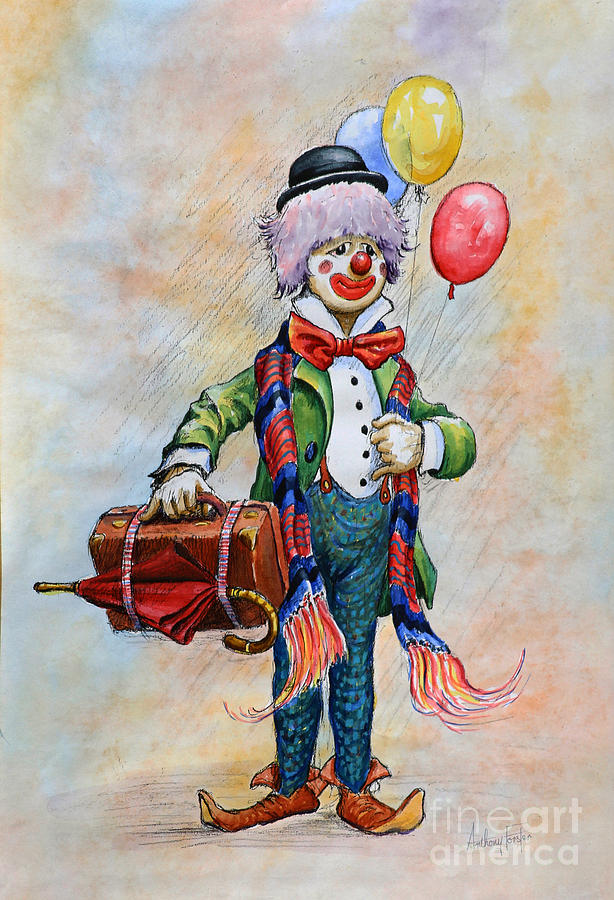 Watercolor Painting - Lou The Clown by Anthony Forster Watercolor Painting - Lou The Clown by Anthony Forster