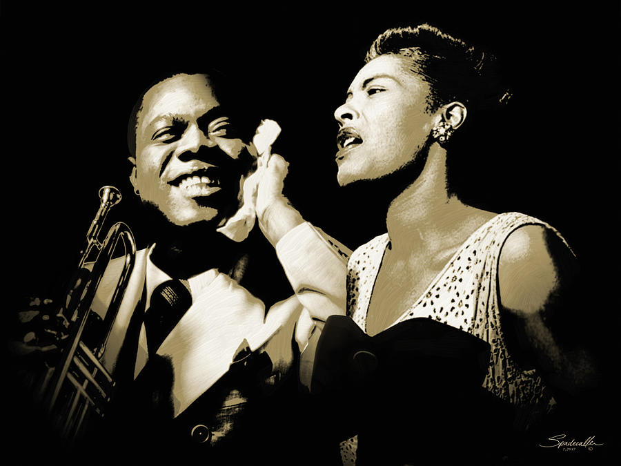 Louis Armstrong and Billie Holiday Portrait Digital Art by M Spadecaller