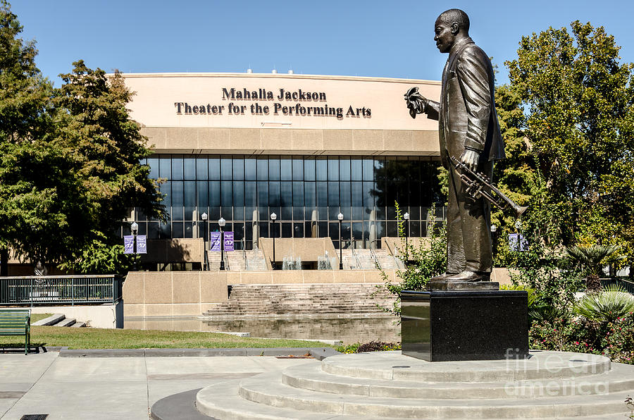 Louis Armstrong Bronze - Mahalla Jackson Theater - New Orleans Photograph by Debra Martz