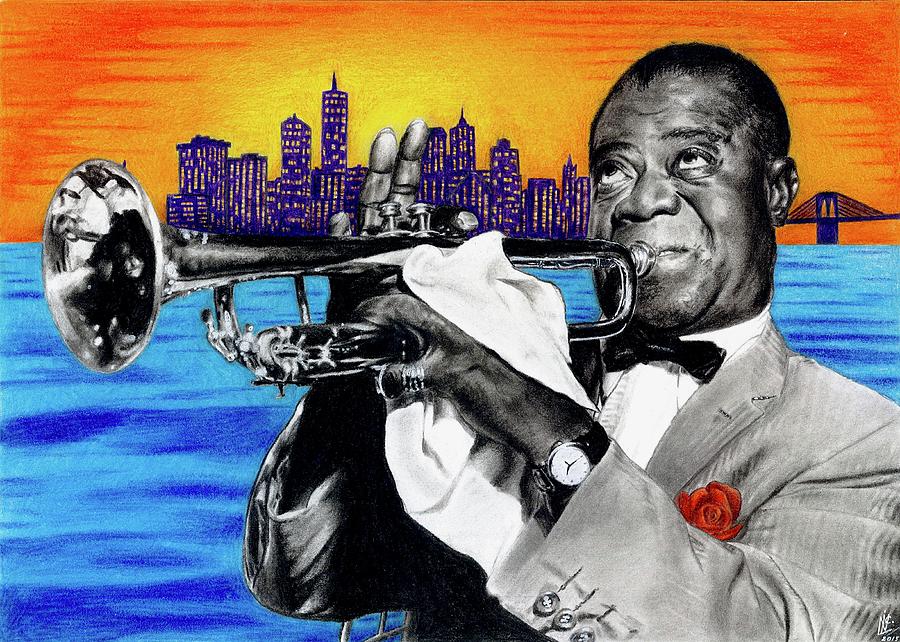 Louis Armstrong Realistic Coloured Pencil/ Charcoal Portrait Drawing