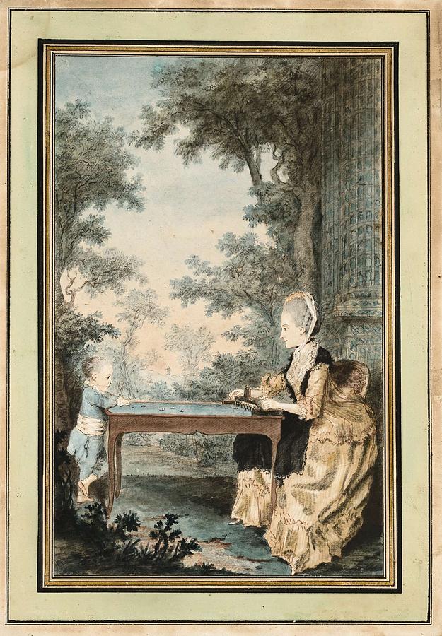 Louis Carrogis Dit Carmontelle Paris 1717 - 1806 Madame De Lacombe Playing Trou-madame With Her Son Painting