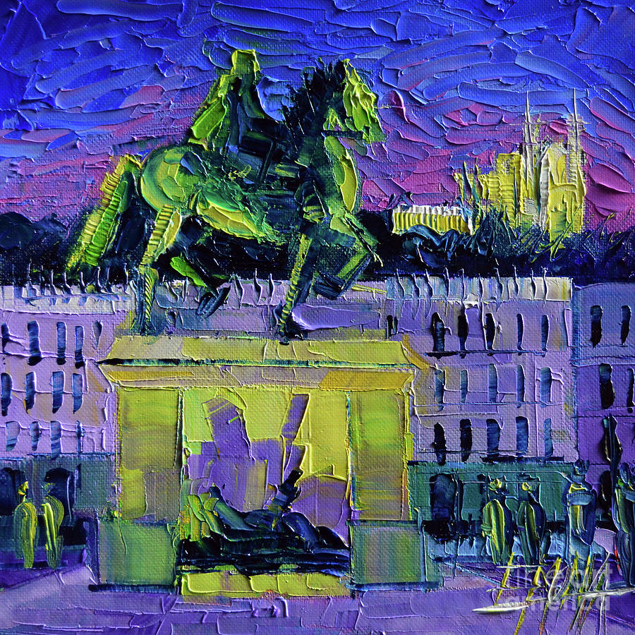 LOUIS XIV - Bellecour square by night Lyon Painting by Mona Edulesco