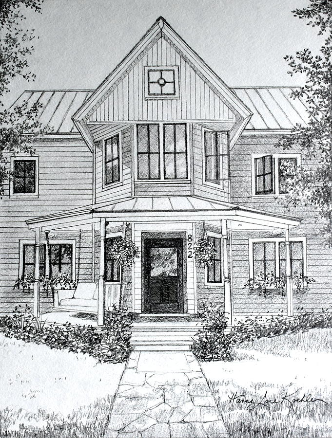 House Painting - Louisiana House Portrait Sketch by Hanne Lore Koehler