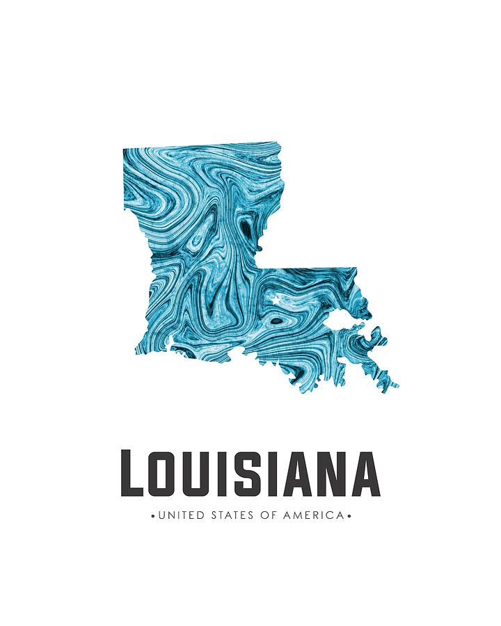 Louisiana Map Art Abstract in Blue Mixed Media by Studio Grafiikka