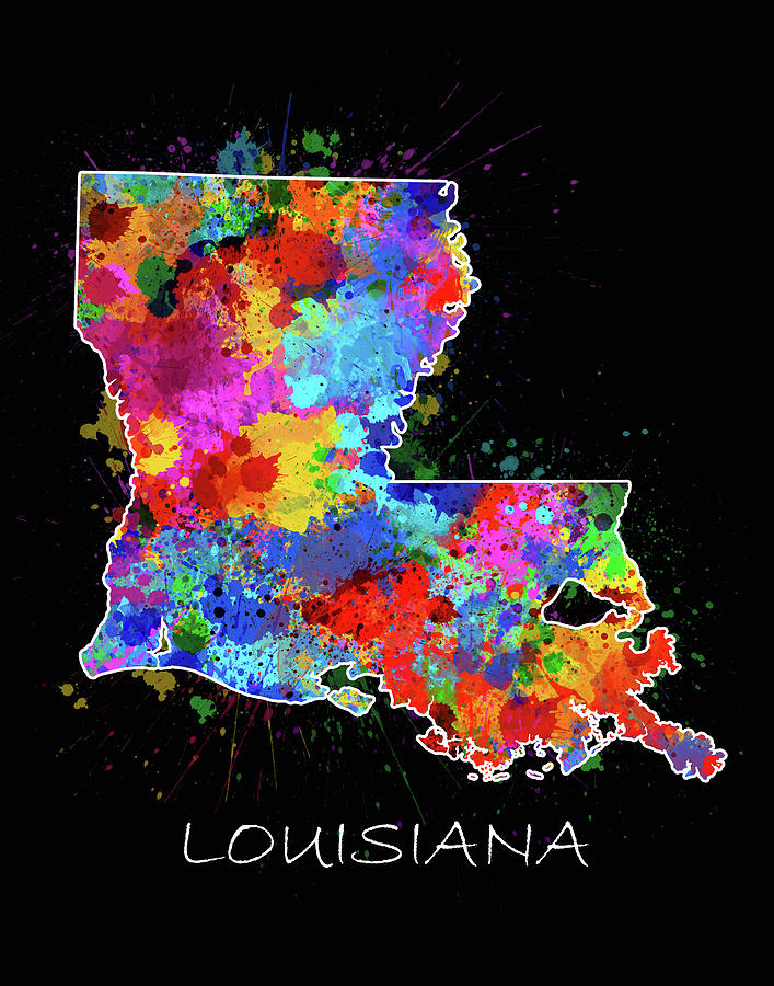 Louisiana Map Digital Art - Louisiana Map Color Splatter 2 by Bekim M