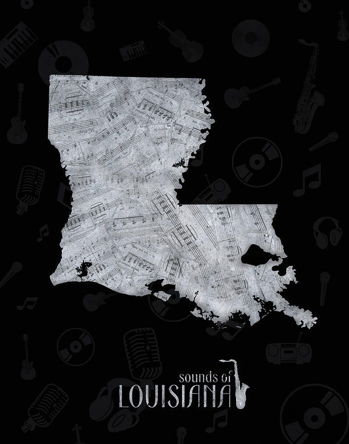 Louisiana Map Music Notes 2 Digital Art by Bekim M
