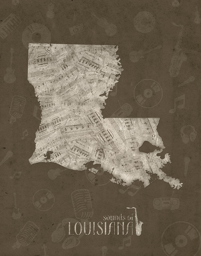 Louisiana Map Music Notes 3 Digital Art
