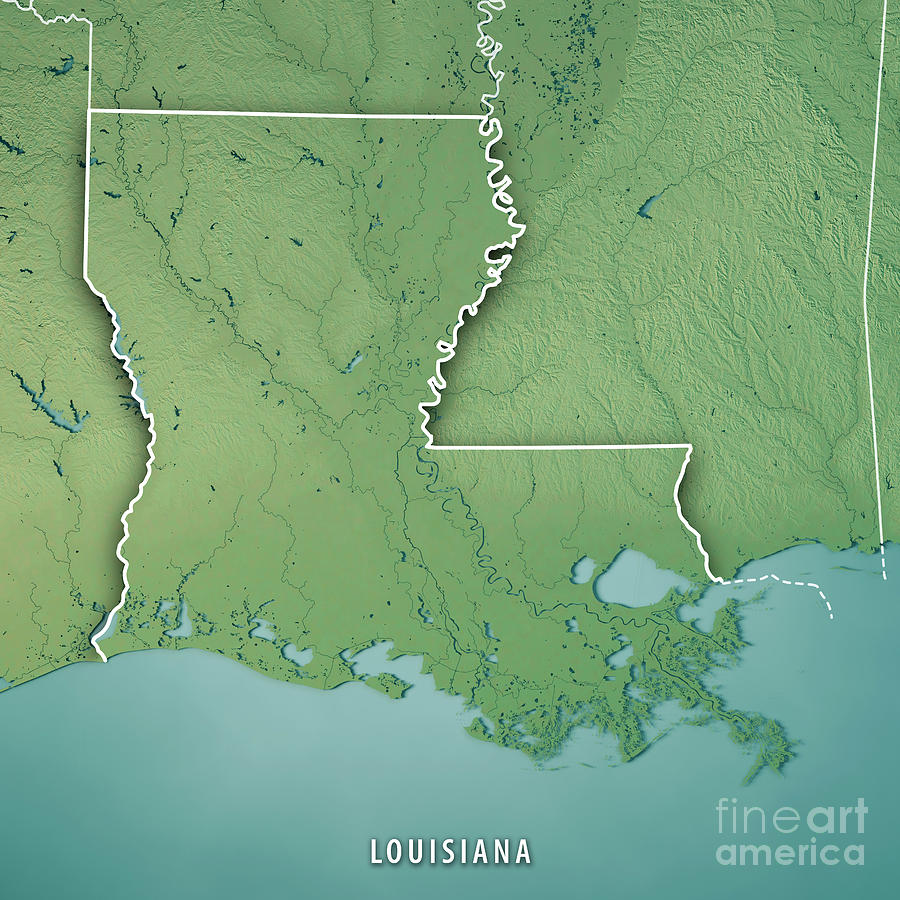 Map Digital Art - Louisiana State USA 3D Render Topographic Map Border by Frank Ramspott