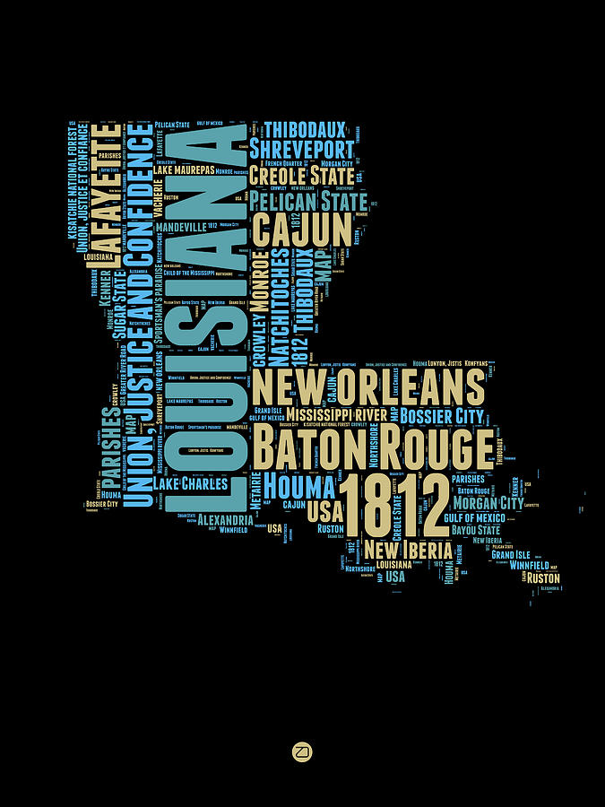 New Orleans Digital Art - Louisiana Word Cloud Map 1 by Naxart Studio